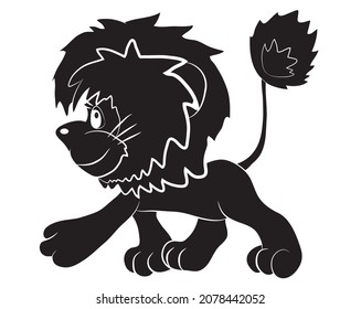 Black silhouette Cartoon lion in profile isolated on white background. Vector illustration.