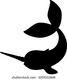 Black silhouette of cartoon narwhal