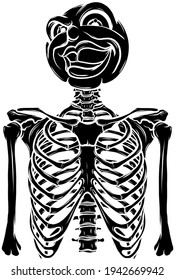 black silhouette of Cartoon skeleton with face head vector