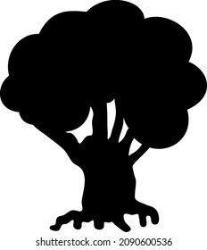Silueta negra de árbol de dibujos animados aislada sobre fondo blanco