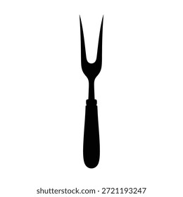 Silueta negra de un tenedor de talla con dos dientes y un mango sobre un fondo blanco.