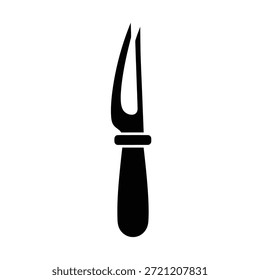 Silueta negra de un tenedor de talla con dos dientes y un mango sobre un fondo blanco
