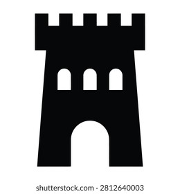 A black silhouette of a castle tower on a white background, symbolizing architecture and history. Moody and mysterious, perfect for design projects and presentations.