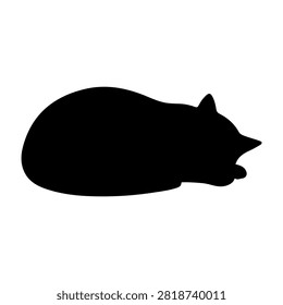 Black silhouette of a cat curled up and sleeping on a flat surface, emphasizing calmness and relaxation in a minimalistic style.
