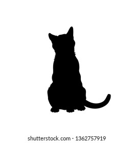 Black silhouette of cat. Isolated image of kitty. Farm pet. Veterinary clinic logo. Vector illustration