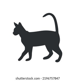 Black silhouette of a cat isolated on white background. 