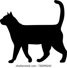 Black silhouette of cat isolated on white background. Vector illustration, icon, clip art.