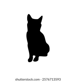 A black silhouette of a cat laying on a white background.