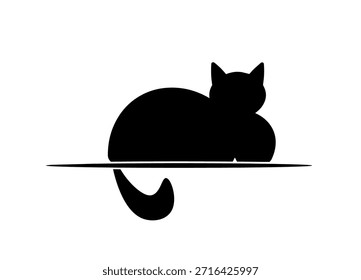 Black silhouette of a cat lying down. Vector illustration