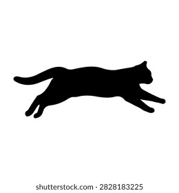 Black silhouette of a cat in mid-stride, capturing the dynamic motion and agility of the feline in a sleek, minimalist style.