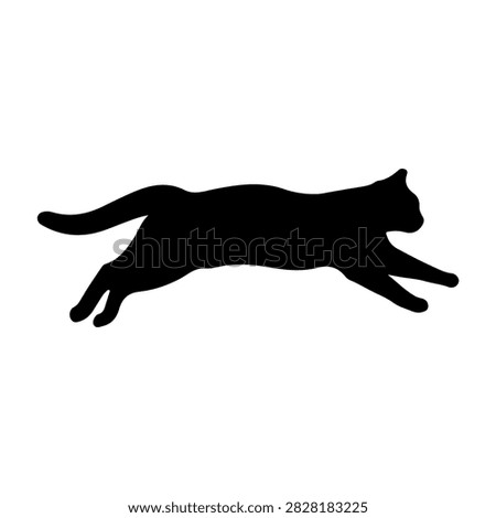 Black silhouette of a cat in mid-stride, capturing the dynamic motion and agility of the feline in a sleek, minimalist style.