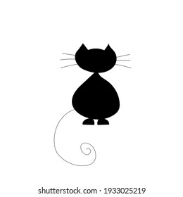 Black silhouette of a cat on a white background. Vector illustration.