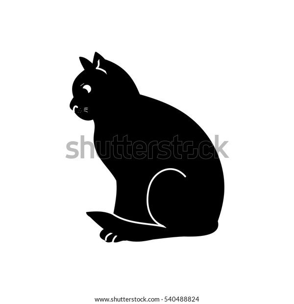 Black Silhouette Cat On White Background Animals Wildlife