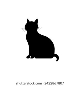 Black silhouette of a cat. Puss or cat silhouette. Feline care. Pet concept. Vector