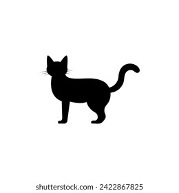 Black silhouette of a cat. Puss or cat silhouette. Feline care. Pet concept. Vector