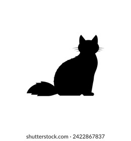 Black silhouette of a cat. Puss or cat silhouette. Feline care. Pet concept. Vector