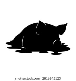 Black silhouette of a cat resting peacefully on a surface, showcasing calmness and tranquility in a minimalistic style.