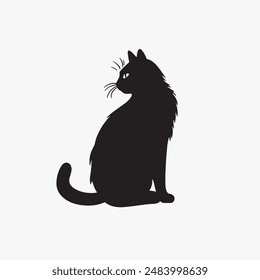 silueta negra de un gato ilustración simple en fondo blanco