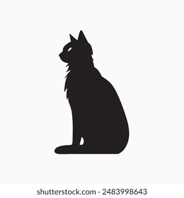 black silhouette of a cat simple illustration in white background