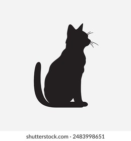 black silhouette of a cat simple illustration in white background