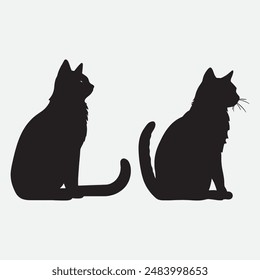 black silhouette of a cat simple illustration in white background