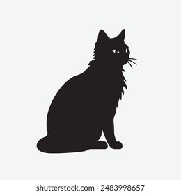 black silhouette of a cat simple illustration in white background