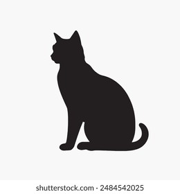 black silhouette of a cat simple illustration in isolated white background