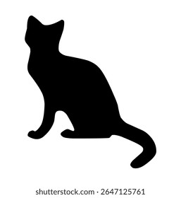 black silhouette of a cat simple illustration in isolated white background, Black Cat sitting Silhouette isolated on White Background. Icon Vector Illustration. Concept for Logo, Print, Sticker.