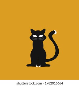 Black silhouette of a cat. Silhouette of a sitting cat.Cat silhouette isolated on a yellow background.