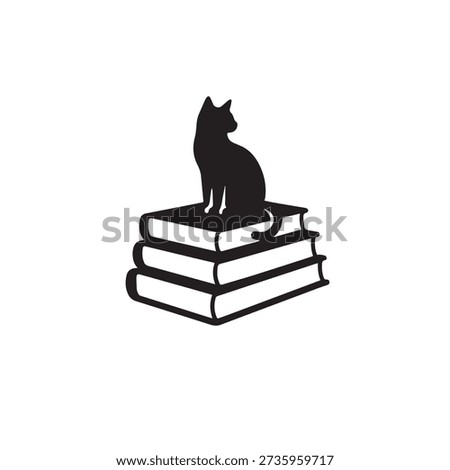 Black silhouette of a cat sitting on a stack of three books vector