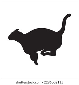 Black silhouette of cat sitting sideways isolated on white background. Vector illustration, icon, clip art 