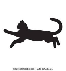 Black silhouette of cat sitting sideways isolated on white background. Vector illustration, icon, clip art 