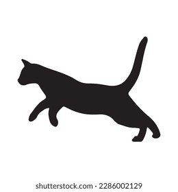 Black silhouette of cat sitting sideways isolated on white background. Vector illustration, icon, clip art 