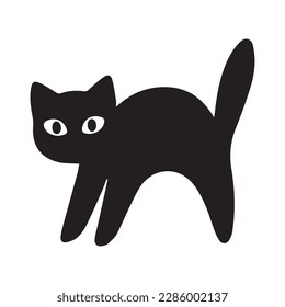 Black silhouette of cat sitting sideways isolated on white background. Vector illustration, icon, clip art 