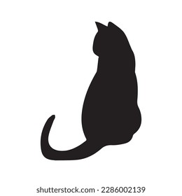 Black silhouette of cat sitting sideways isolated on white background. Vector illustration, icon, clip art 