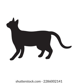 Black silhouette of cat sitting sideways isolated on white background. Vector illustration, icon, clip art 