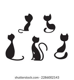 Black silhouette of cat sitting sideways isolated on white background. Vector illustration, icon, clip art 