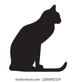 Black silhouette of cat sitting sideways isolated on white background. Vector illustration, icon, clip art 