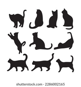 Black silhouette of cat sitting sideways isolated on white background. Vector illustration, icon, clip art 