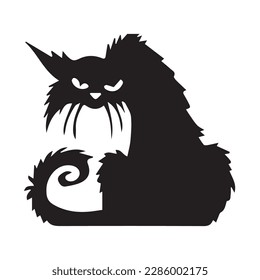 Black silhouette of cat sitting sideways isolated on white background. Vector illustration, icon, clip art 