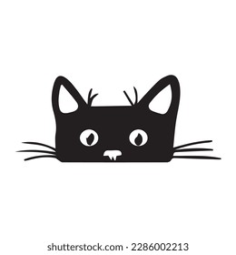 Black silhouette of cat sitting sideways isolated on white background. Vector illustration, icon, clip art 