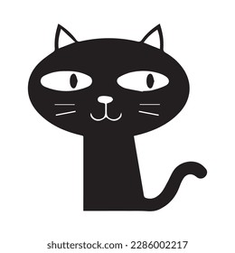 Black silhouette of cat sitting sideways isolated on white background. Vector illustration, icon, clip art 