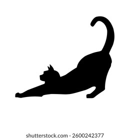 Black silhouette of a cat stretching its body