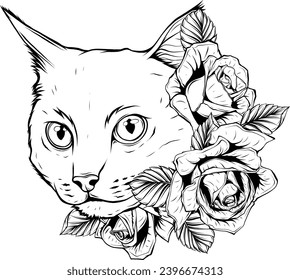 Black silhouette of cat. Vector illustration.
