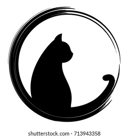 Black silhouette of cat. Vector illustration.