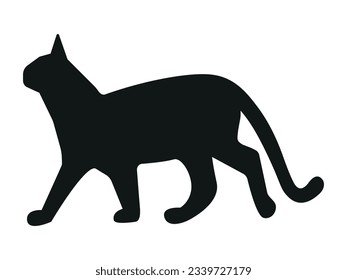 Black silhouette of a cat. Vector image of a moving cat.