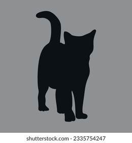 black silhouette of a cat. Vector on gray background.