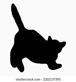 Black Silhouette Of A Cat. Silhouette Of A Walking Cat.Silhouette Of A Cat, Highlighted On A White Background.