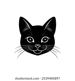 Black silhouette cats head isolated vector illustration.
