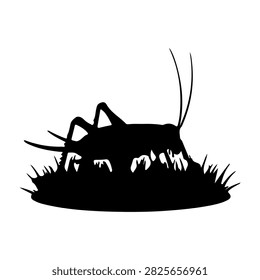 A black silhouette of a cats head with pointed ears and whiskers, peering through grass, creating a mysterious and intriguing visual effect.